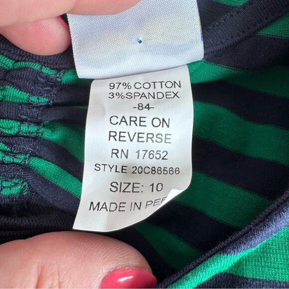 Florence Eiseman Girls Dress Green Stripe Size 10 Open Back Bow Cotton - Picture 6 of 6